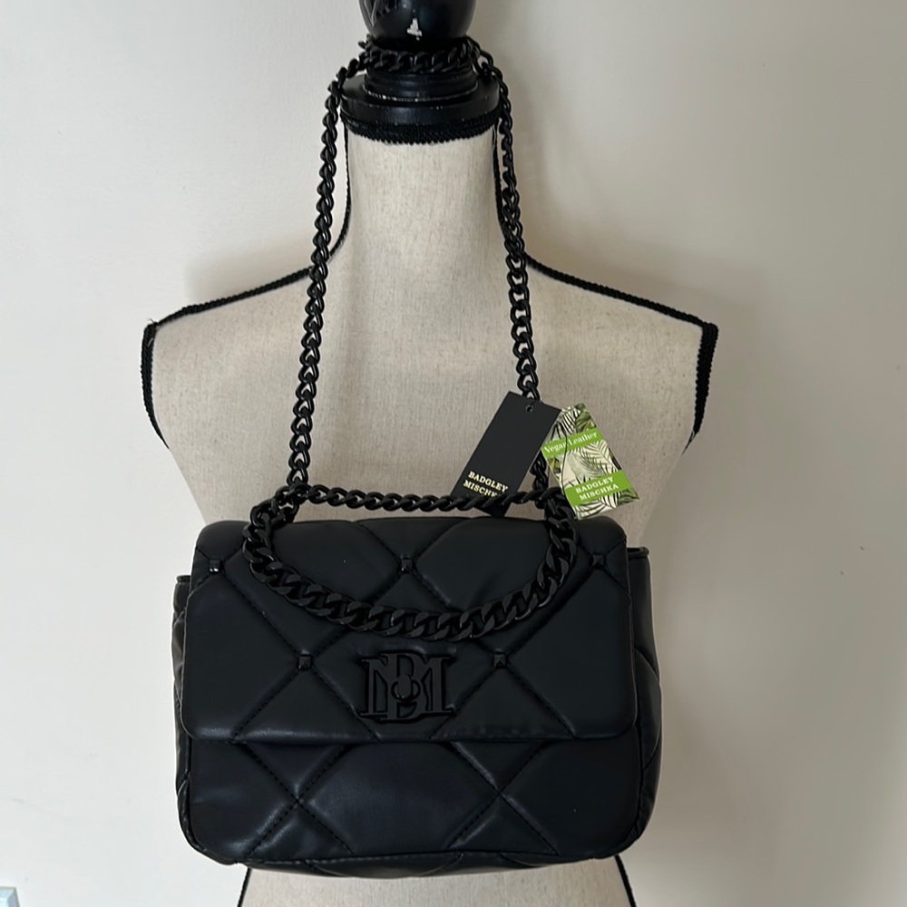 BMVLSQSB Bradley Mischka Vegan Leather Small Quilted Studded Bag
